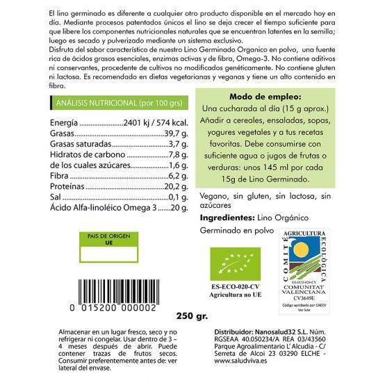 Linho Orgânico Germinado 250 g, Salud Viva