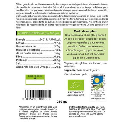 Linho Orgânico Germinado 250 g, Salud Viva