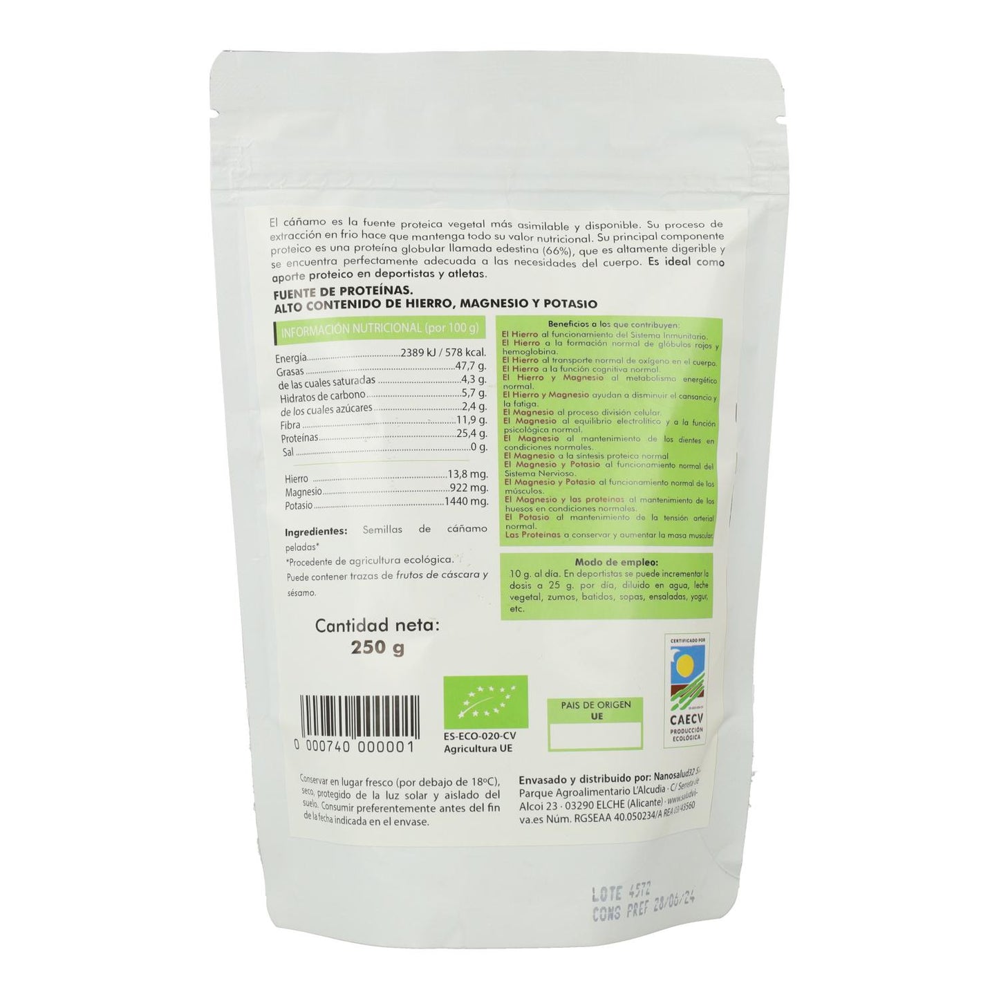 Sementes de cânhamo orgânicas descascadas 250 g, Salud Viva