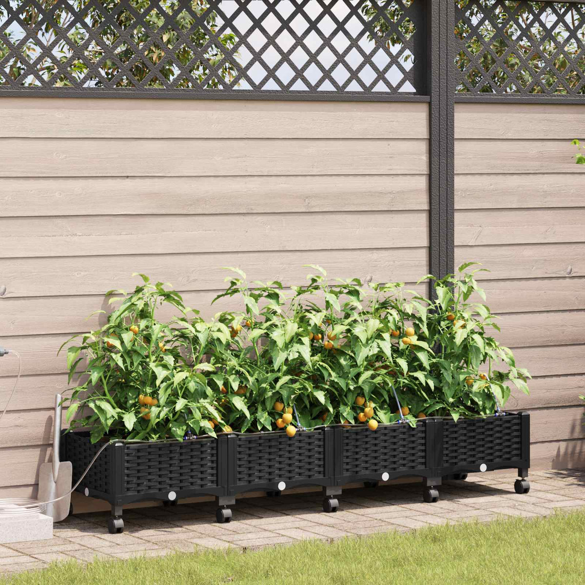 Maceta De Jardín Con Riego Y Ruedas 4 Uds. Negro Pp_1