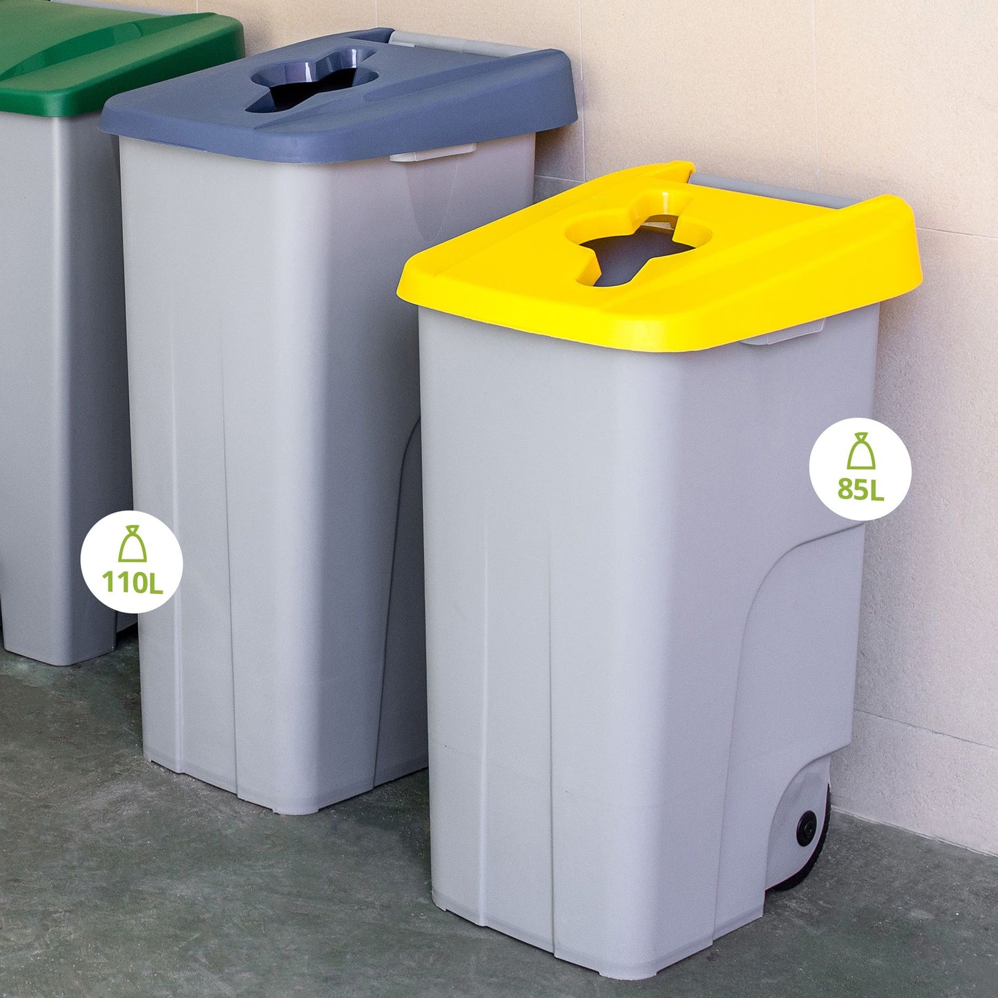 Contenedor Reciclo 110 Litros Abierto + 3x Bolsas De Basura De 10 Unidades_3
