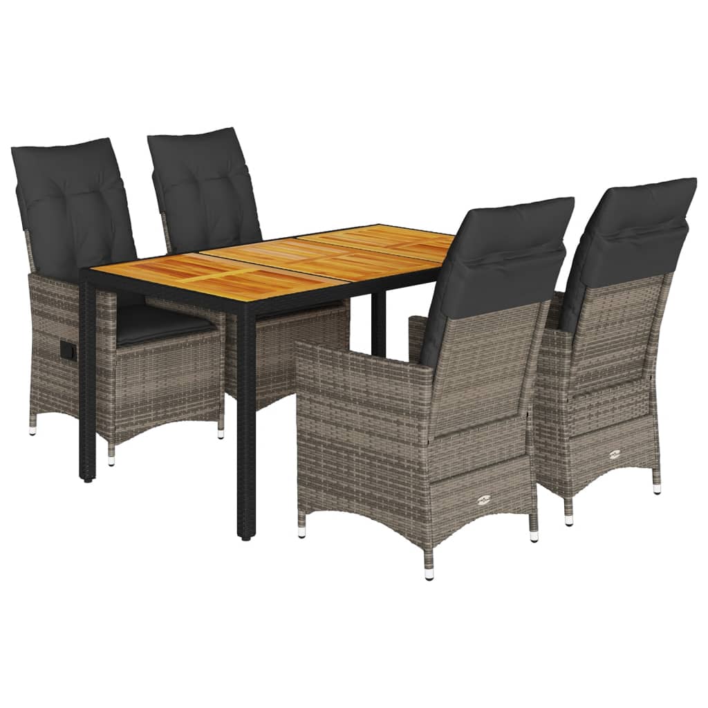 Set Comedor De Jardín 5 Piezas Con Cojines Ratán Sintético Gris / Vetonek_2
