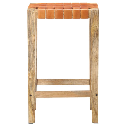 Taburetes De Bar 2 Piezas Cuero Auténtico Marrón 75 Cm_1