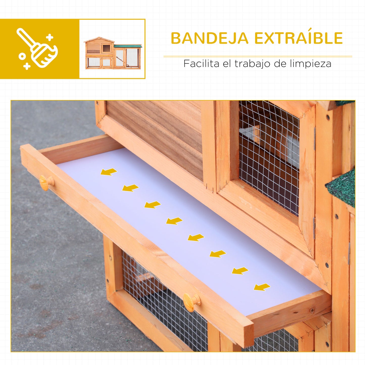 Pawhut Conejera Exterior De Madera Con Bandeja Extraíble Techo De Asfalto_5