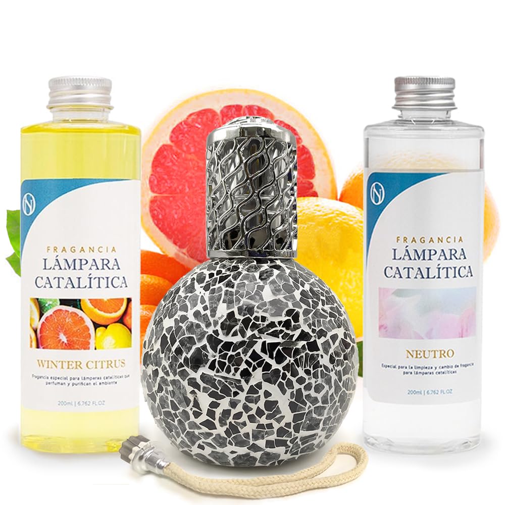 Pack Lámpara Catalítica Mosaico Negro + Fragancia Winter Citrus 200ml + Limpiador Neutro 200ml + Mecha De Repuesto_0
