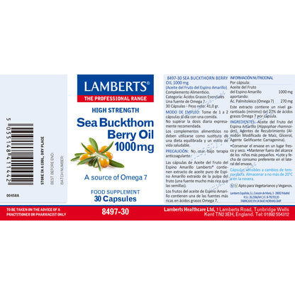 Óleo de Espinheiro Marítimo 1000 mg rico em Ómega 7, Lamberts, 30 cápsulas