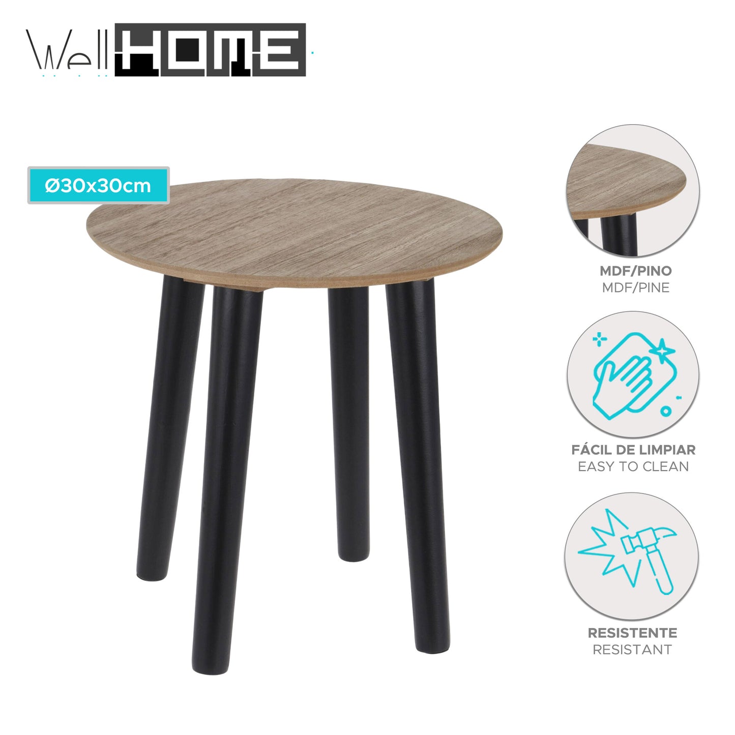 Well Home Mesita De Centro En Mdf Color Marrón Ø30cm_1
