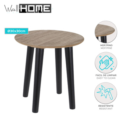 Well Home Mesita De Centro En Mdf Color Marrón Ø30cm_1