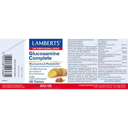 Embalagem de 2 comprimidos de glucosamina, condroitina, MSM e gengibre Lamberts 120 comprimidos