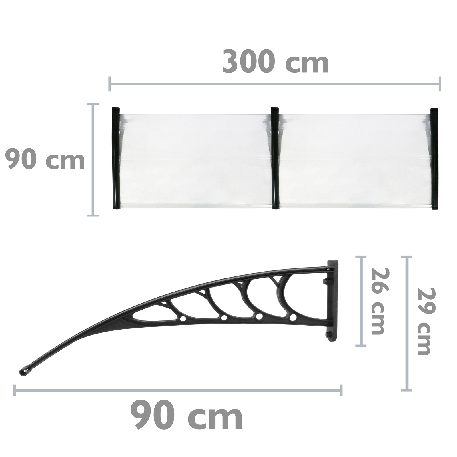 Tejadillo De Protección 300x90cm Marquesina Para Puertas Y Ventanas Negro_1