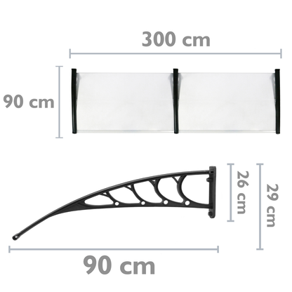 Tejadillo De Protección 300x90cm Marquesina Para Puertas Y Ventanas Negro_1