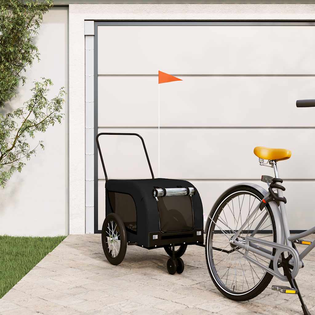 Remolque De Bicicleta Mascotas Hierro Tela Oxford Negro_1