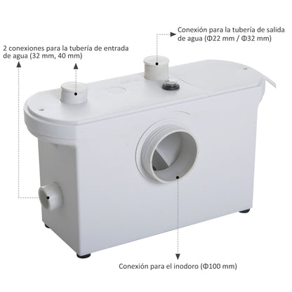 Homcom Bomba Trituradora De 3 Entradas Triturador Sanitario 700w Baño Cocina_5