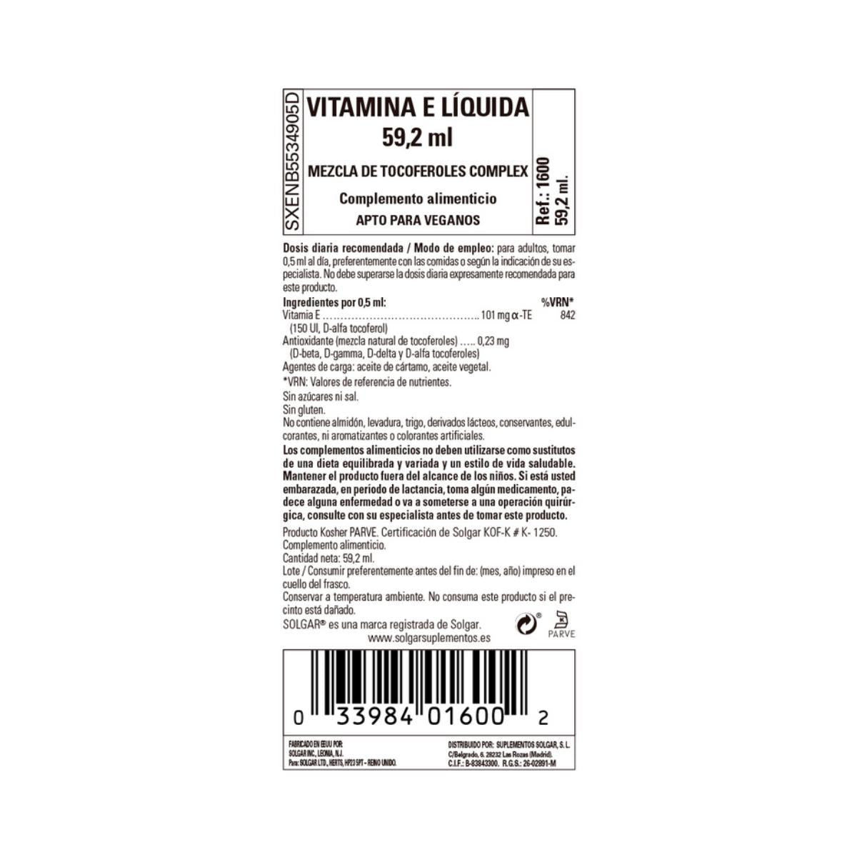 Vitamina E líquida, 59,2 ml