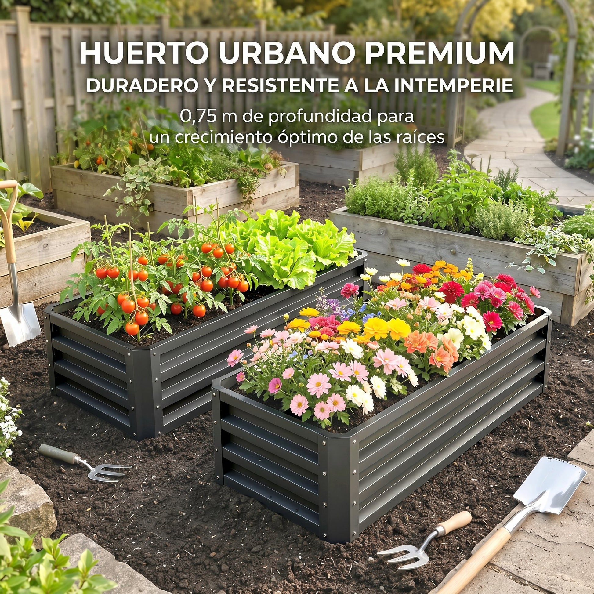Outsunny Juego De 2 Jardineras Exterior Grandes De Acero 110x50x30 Cm Gris_3
