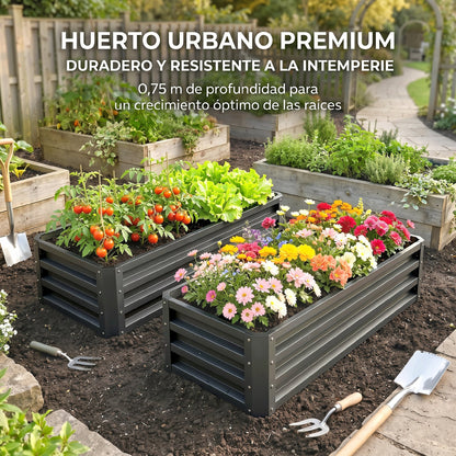 Outsunny Juego De 2 Jardineras Exterior Grandes De Acero 110x50x30 Cm Gris_3