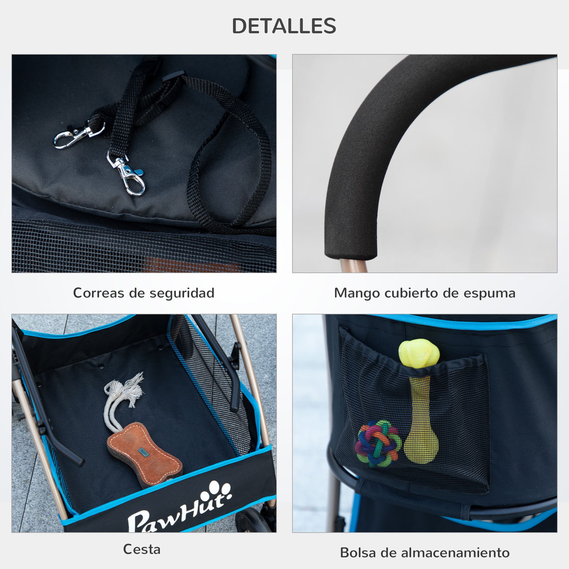 Pawhut Carrito Para Perros Plegable 3 En 1 Con Vagón Desmontable Azul_3