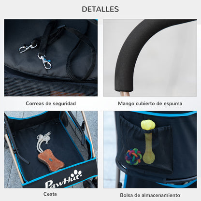 Pawhut Carrito Para Perros Plegable 3 En 1 Con Vagón Desmontable Azul_3