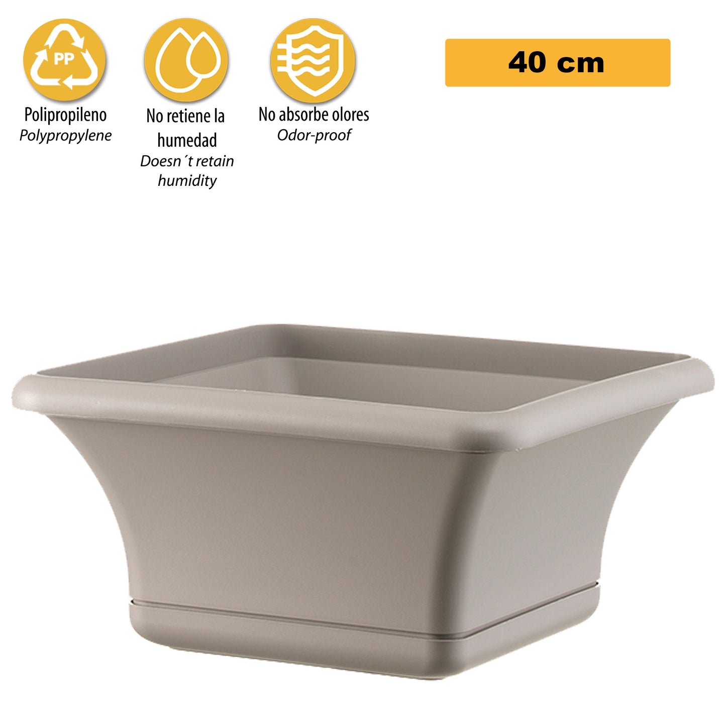 Maceta Cuadrada 40 Cm Con Platillo Gris