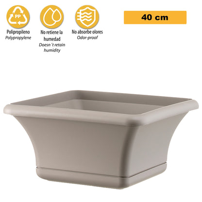 Maceta Cuadrada 40 Cm Con Platillo Gris