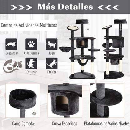 Pawhut Árbol Rascador Para Gatos Grande 65x50x155cm Centro De Actividades Postes_5