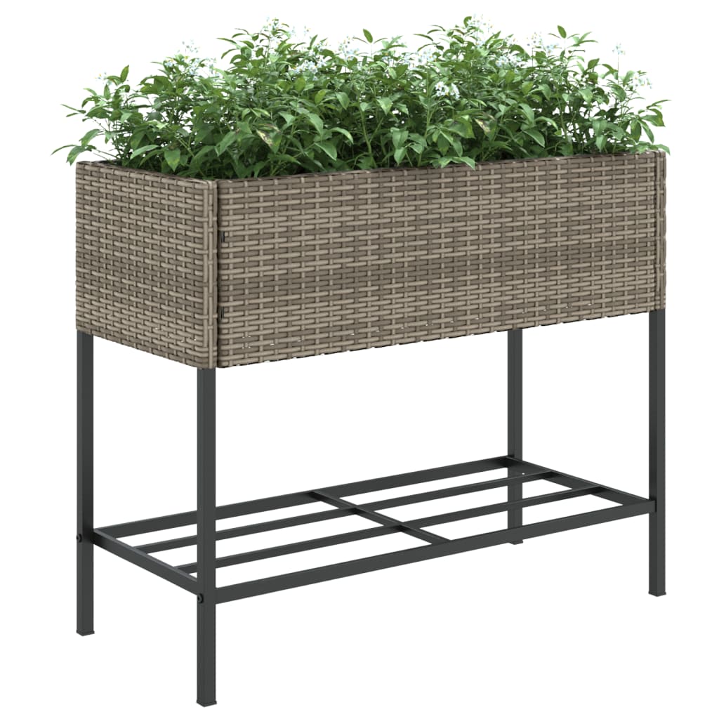Jardinera Con Estante Ratán Sintético Gris_3