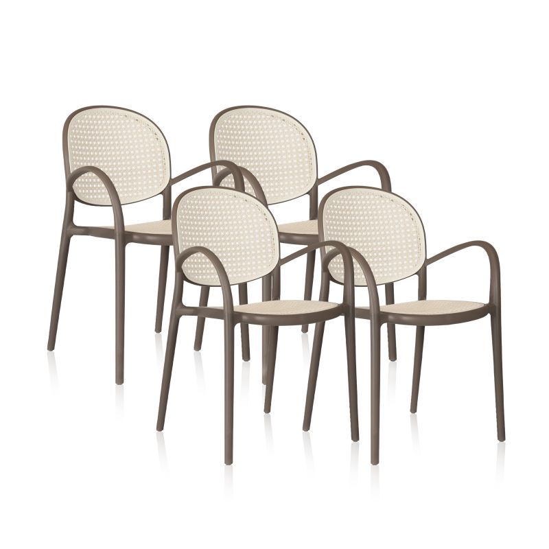 Pack 4 Sillas De Exterior Klux Arm Apilables, Polipropileno, Taupé, 56 X 85 X 48_1