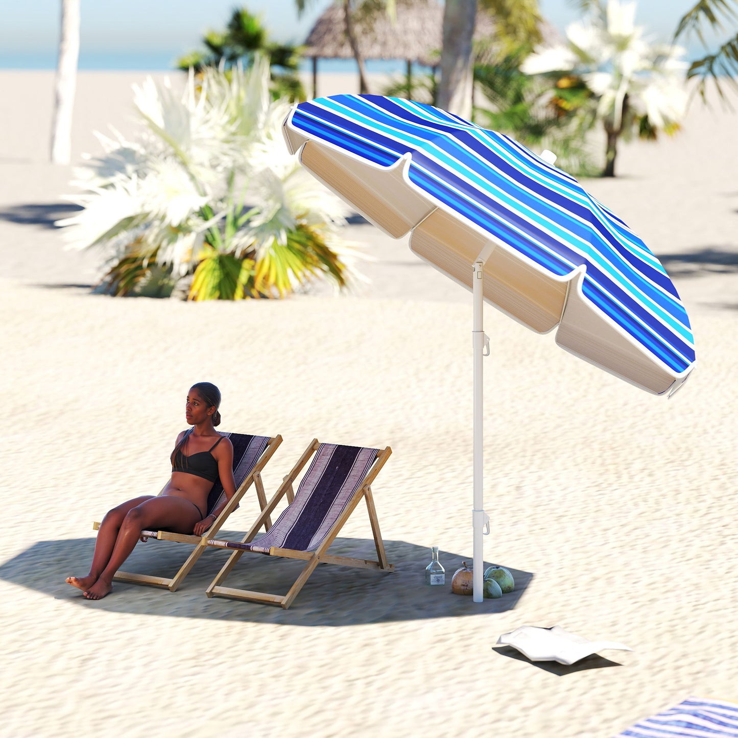 Outsunny Sombrilla De Playa Grande Ø180 Cm Con Ángulo Ajustable Protección Uv50+_4