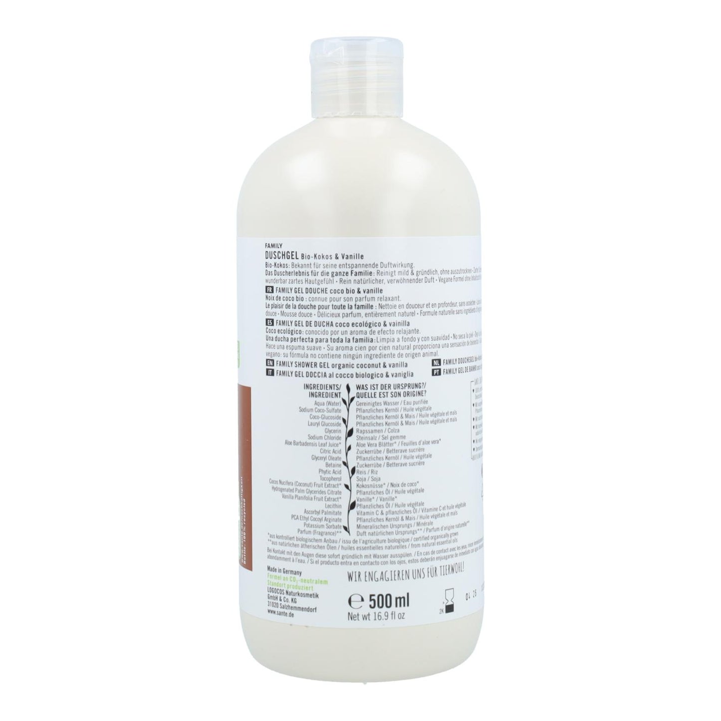 Gel de Banho Orgânico de Coco e Baunilha Sante 500ml