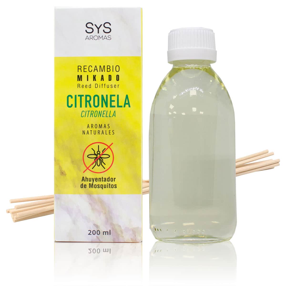 Recambio Mikado Citronela Mármol SYS Aromas 200 ml | Con Palos | Aroma Cítrico y Herbal | Ayuda a Ahuyentar Mosquitos_0