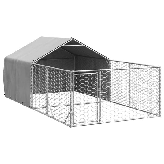 Caseta Perros Exterior Con Corral 4x2x1,5 M Acero Galvanizado_0
