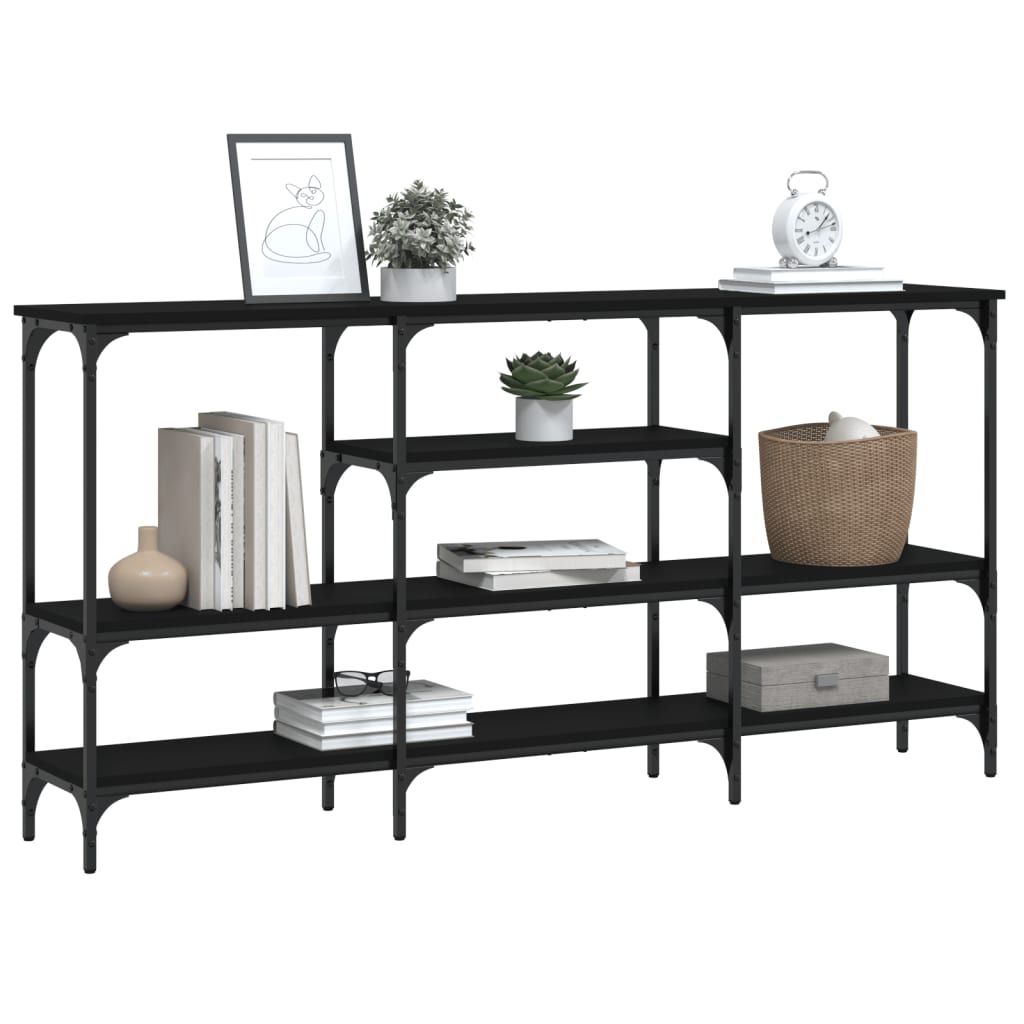 Mesa Consola Madera De Ingeniería Negra 160x29x80 Cm_2