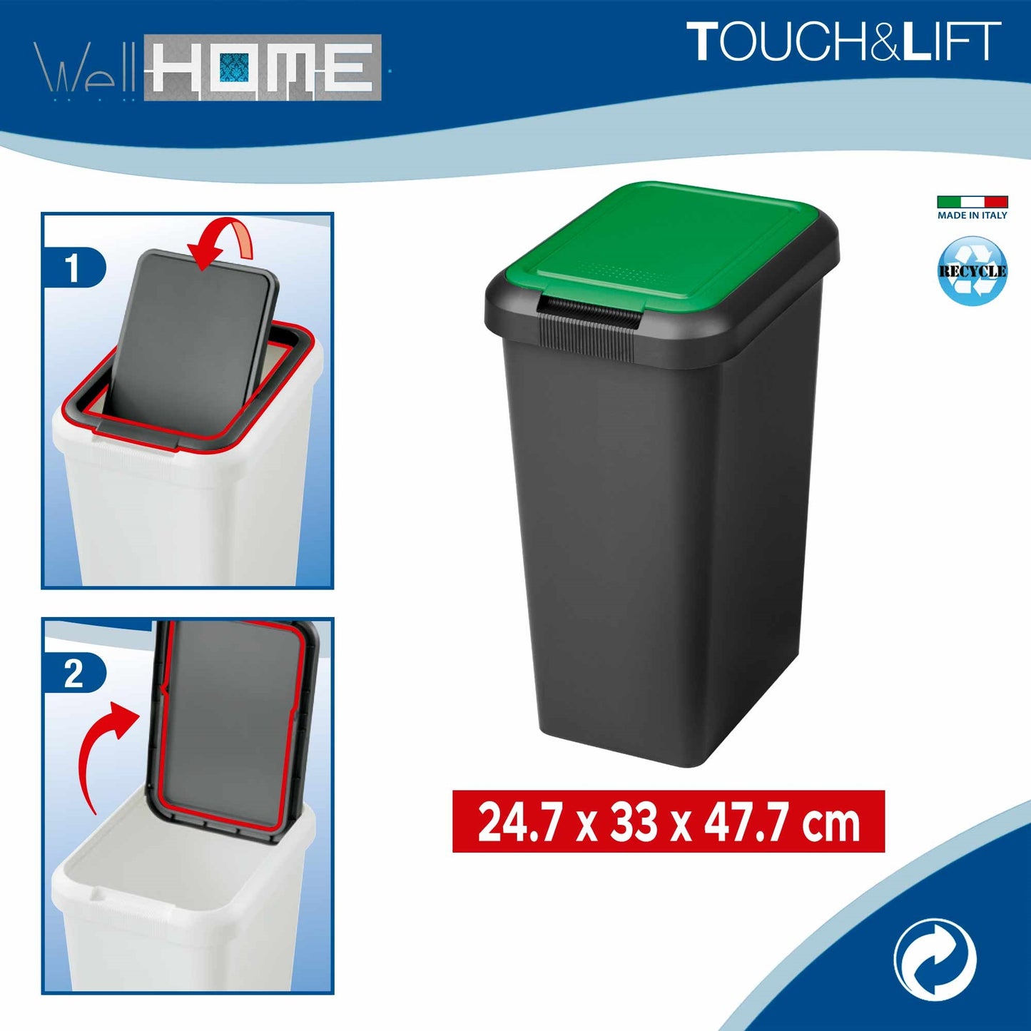 Set 2 Papeleras touch & Lift De 25l Verde_1
