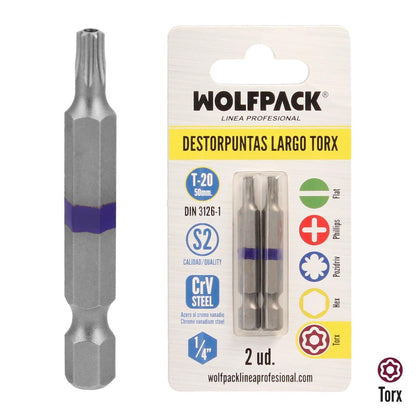Puntas Largas Destornillador Torx T20 (2 Piezas). Acero S2 Al Cromo Vanadio. Puntas Hexagonales, Destorpuntas,_0