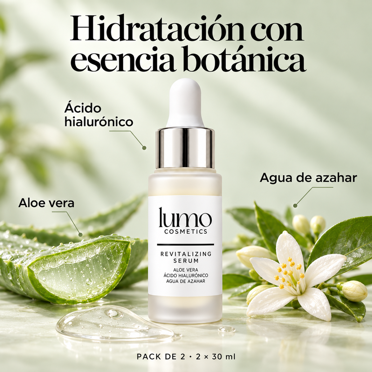 Lumo Cosmetics Sérum Facial Con Ácido Hialurónico, Aloe Vera Y Agua De Azahar – Pack De 2 × 30 Ml_2