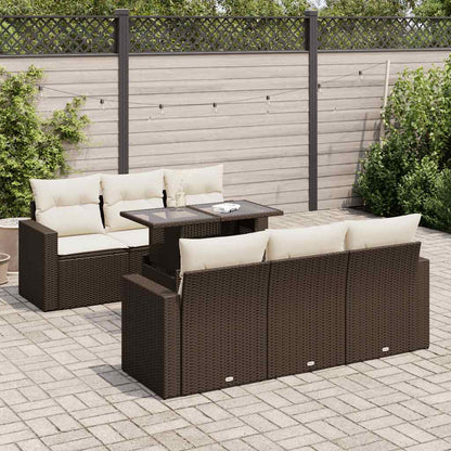 Juego De Sofás De Jardín 7 Piezas Con Cojines Ratán Pe Marrón / Vetonek_5