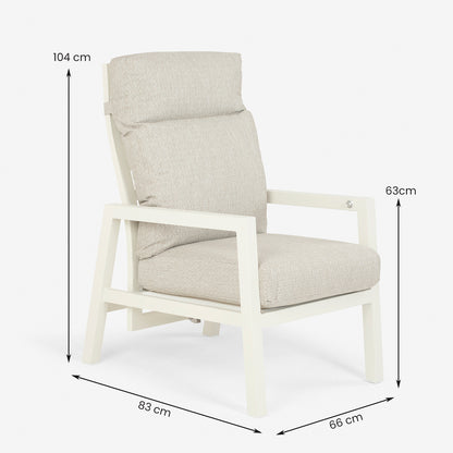 Conjunto De Sofás Para Jardín, Sofá 2 Plazas, Aluminio, Color Blanco Envejecido, Mesa:120x60x45cm Sillón:66x83x104 Cm Sofá:125x82x105 Cm Alto_4