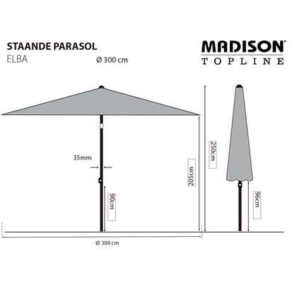 Madison Sombrilla De Jardín Elba Gris 300 Cm_2