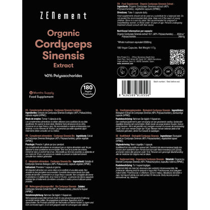 Extrato de Cordyceps Sinensis ECO 40% Polissacarídeos Zenement, 180 comprimidos