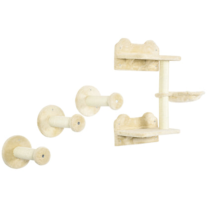 Pawhut Juego De Estanterías Para Gatos De Pared De 4 Piezas Beige_0