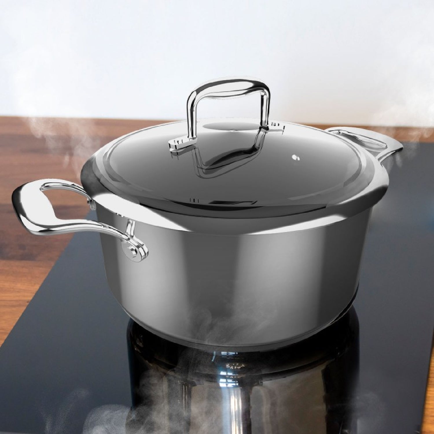 Olla Polka Classy 28 Pot Steel. Diámetro 28 Cm, Capacidad 7,5 L, Acero Inoxidable 18/10, Revestimiento Antiadherente, Asas Remachadas, Tapa De Crist_3