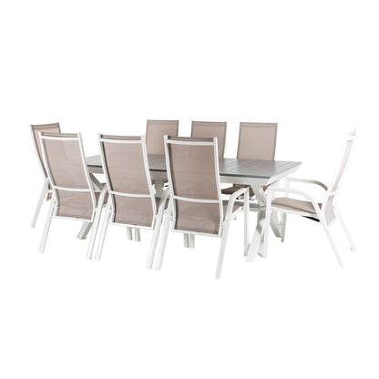 Conjunto De Jardín Mesa Extensible 215-295 Y 8 Sillones Apilables Y Reclinables Con Sistema Hidráulico Blanco_0