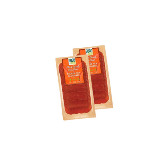 Embalagem de 2 fatias de presunto fumado vegan Good&amp;Green, 90 g