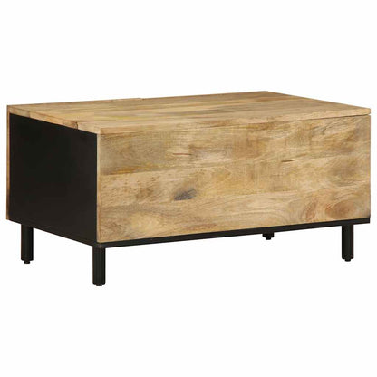 Mesa De Centro Madera Maciza De Mango Rugosa Negro 80x50x40 Cm_3