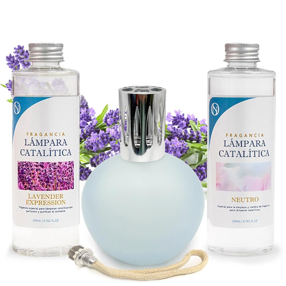 Pack Lámpara Catalítica Azul Grisáceo Mate + Aroma Lavender Expression 500ml + Limpiador Neutro 200ml + Mecha Repuesto_0