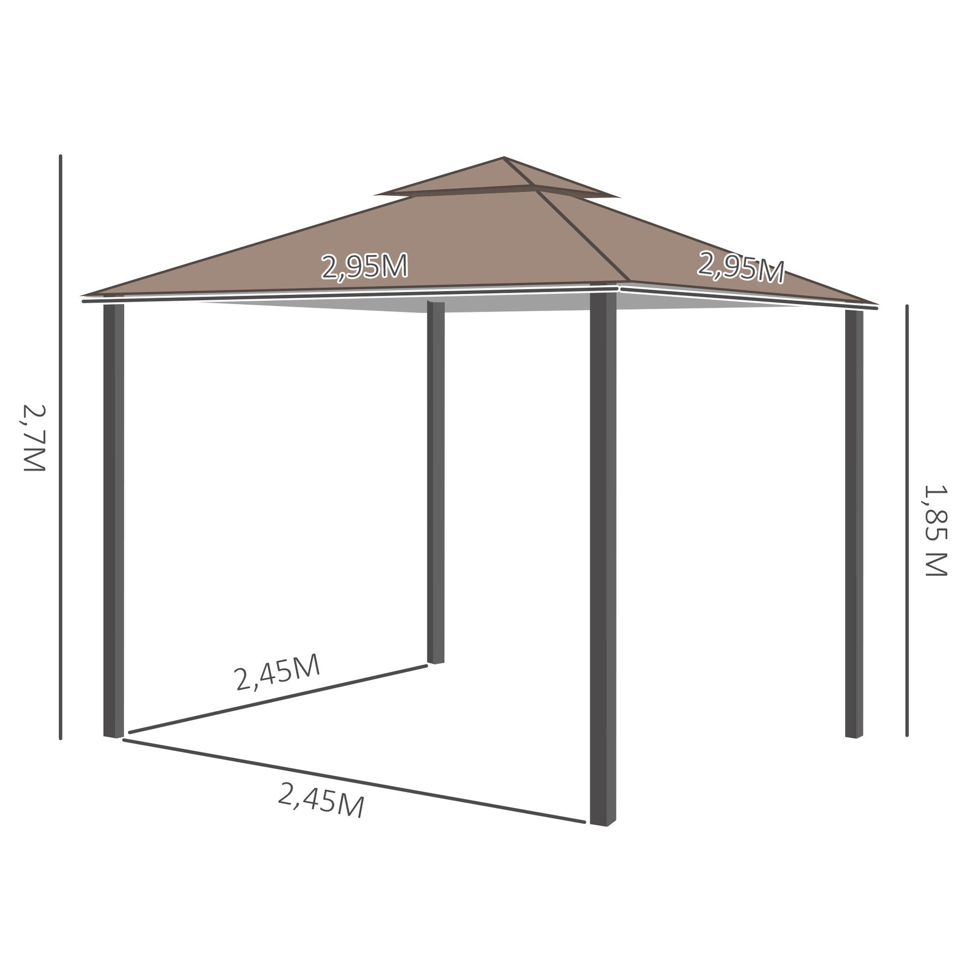 Outsunny Carpa Jardín Terraza 3x3m Cenador Con Mosquitera Gazebo Color Café_2