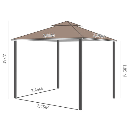 Outsunny Carpa Jardín Terraza 3x3m Cenador Con Mosquitera Gazebo Color Café_2