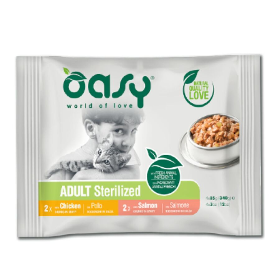Caja De 13 Packs De Comida Oasy Gato Trozos En Salsa Multipack Esterilizado 13 X (4x85g)_0