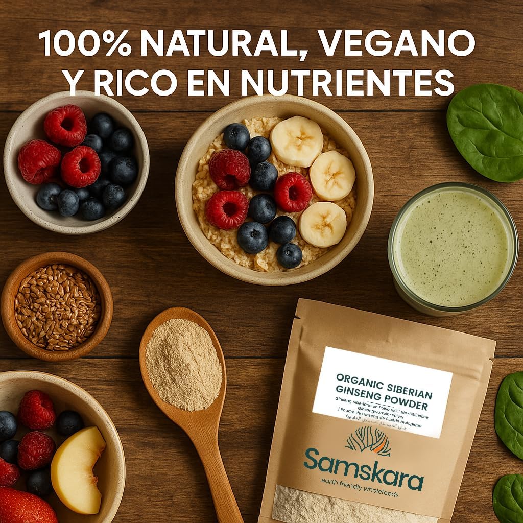 Ginseng Siberiano En Polvo Bio - 100g | Superalimento Ecológico Vegano Para Batidos, Smoothies Y Zumos_3