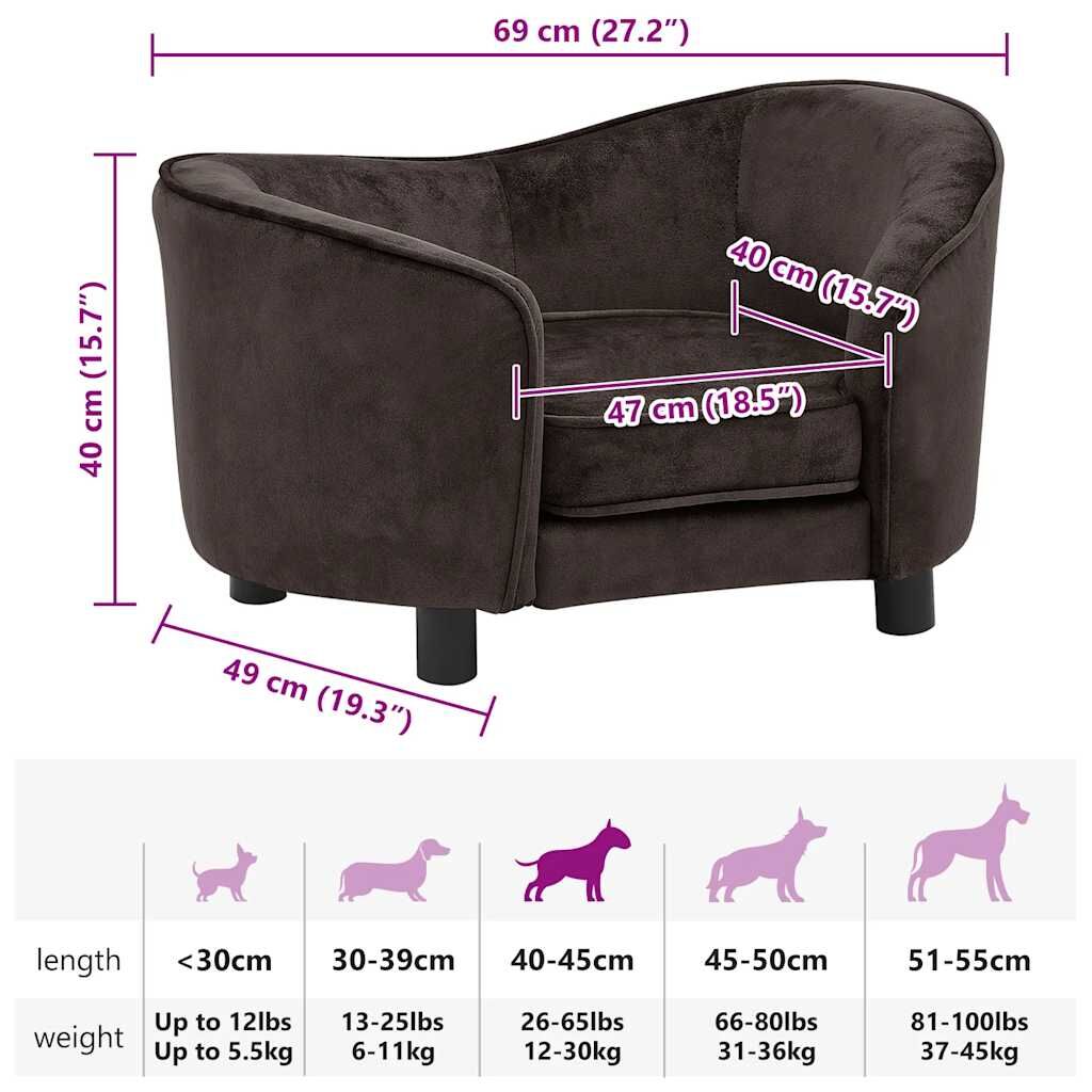 Vidaxl Sofá Para Perro Felpa Marrón 69x49x40 Cm_2